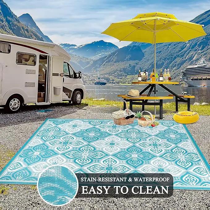 Pauwer Waterproof Outdoor Rug 9x12, Reversible Plastic Straw Patio Camping Rug, Indoor Outdoor RV Mat Carpet for Deck, Camper, Porch, Balcony, Backyard, Picnic, Clover Teal by GreenHaven Gardens