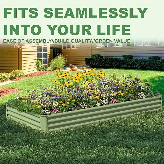8X4X1ft Galvanized Raised Garden Bed for Gardening,Metal Planter Boxes Outdoor Patio Kit Planting Bed for Vegetables Flowers Herb,Green by GreenHaven Gardens