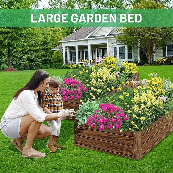 SnugNiture 2 Pcs 8x4x1FT Raised Garden Bed Galvanized Planter Garden Boxes Outdoor, Deep Root Planter Raised Bed for Vegetables Flowers Herbs,Brown by GreenHaven Gardens