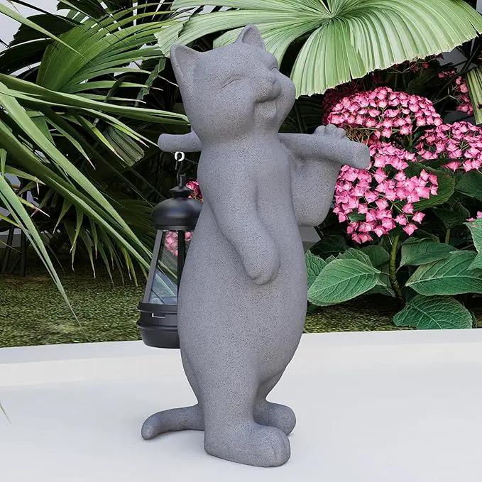 Solar Powered Garden Resin Statue Lights, 10 Inch Waterproof Outdoor Animal Cute Cat Figurine Lights, Suitable for Patios, Balconies, Lawns, Courtyards, Etc. (Walking01) by GreenHaven Gardens
