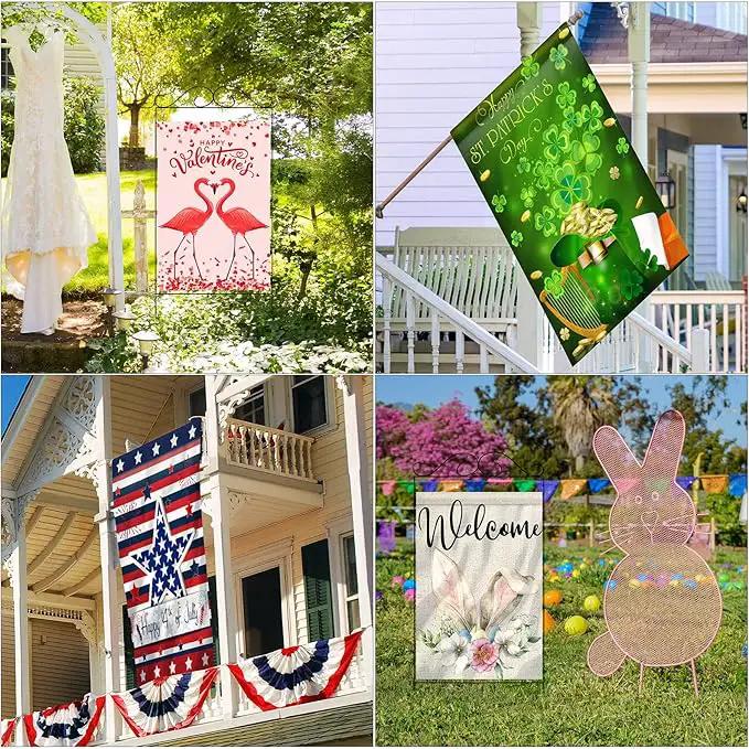 Moukeren 8 Pack 28 x 40 Inch Large Seasonal Garden Flags Decorative Holiday Flags Double Sided Polyester Festive for Outside Lawn Yard Outdoor Easter Independence Day Patriotic Decorations(Cute) by GreenHaven Gardens