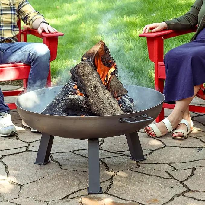 Sunnydaze 30-Inch Cast Iron Heavy-Duty Fire Pit for Outside - Wood-Burning Outdoor Fire Pit Bowl with Handles - Steel Finish by GreenHaven Gardens