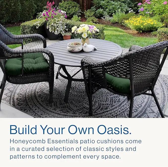 Honeycomb Outdoor Essentials Set of 2 Tufted Seat Pads, 19 x 18, Hampton Texture Navy Dining Chair Cushions for Patio Furniture by GreenHaven Gardens