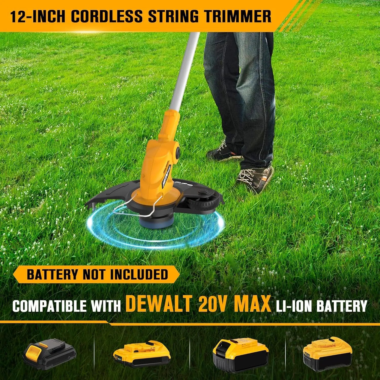 Cordless String Trimmer Compatible with Dewalt 20V Battery, 12-Inch Weed Wacker Cordless Auto Line Feed,Electric Weed Eater Battery Powered Grass Trimmer w/2 Line Spools(Tool Only) by GreenHaven Gardens