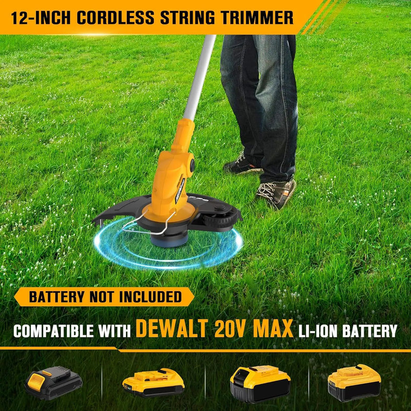 Cordless String Trimmer Compatible with Dewalt 20V Battery, 12-Inch Weed Wacker Cordless Auto Line Feed,Electric Weed Eater Battery Powered Grass Trimmer w/2 Line Spools(Tool Only) by GreenHaven Gardens