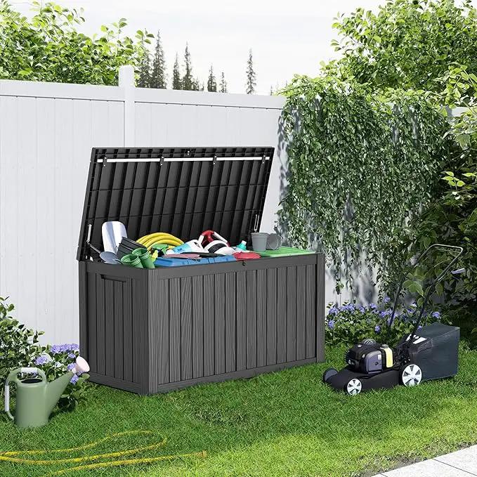 150 Gallon Resin Deck Box, Lockable Patio Outdoor Storage Box for Furniture, Garden Tools and Tools Storage, Waterproof Outside Storage Boxes - Black by GreenHaven Gardens