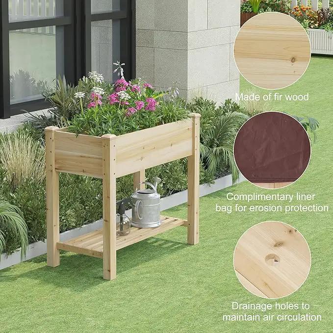 FILWH Raised Garden Bed with Legs Elevated Wooden Planter Box Stand Large Planter Stand Box for Fruits Vegetables Flowers with Divider with Bag - 34x18x30.5IN by GreenHaven Gardens