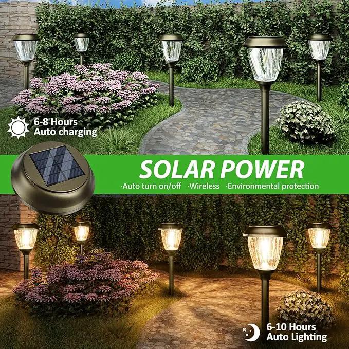 XMCOSY+ Solar Pathway Lights Outdoor, 10/25 LM in 2 Lighting Modes, Glass Stainless Steel Waterproof Outside Solar Powered Garden LED Lights for Yard Lawn Driveway Walkway Landscape Decor(Warm White) by GreenHaven Gardens