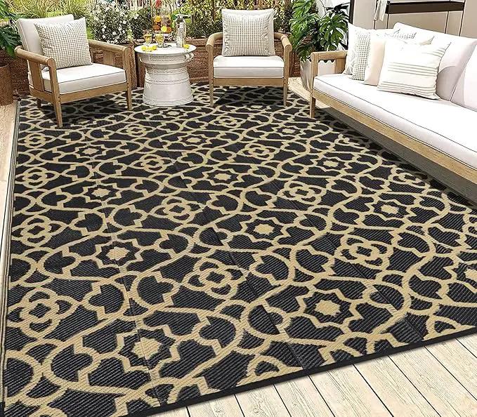 HEBE Outdoor Rug Waterproof 5x8, Reversible Plastic Straw Rug RV Camping Rug, Indoor Outdoor Patio Mat Clearance, Outside Carpet for Porch,Deck,Camper,Balcony,Backyard,Picnic by GreenHaven Gardens