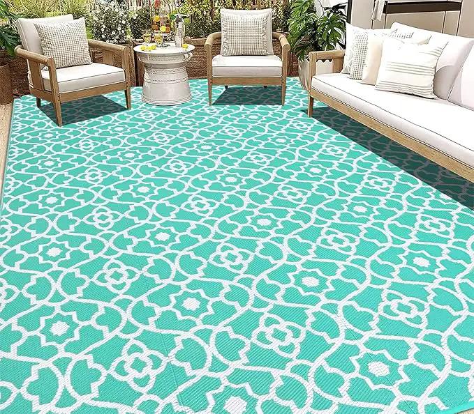 HEBE Outdoor Rug Waterproof 9x12, Reversible Plastic Straw Rug RV Camping Rug, Indoor Outdoor Patio Mat Clearance, Outside Carpet for Porch,Deck,Camper,Balcony,Backyard,Picnic by GreenHaven Gardens