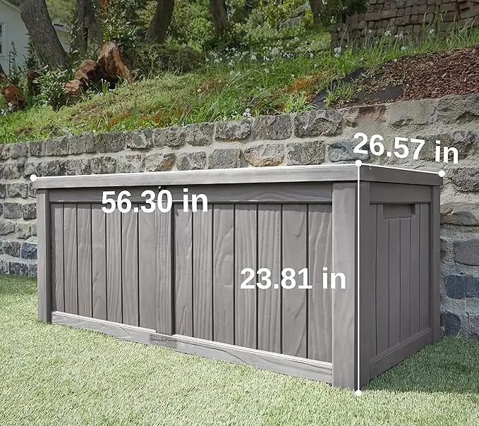 EAST OAK Outdoor Storage Box, 120 Gallon Deck Box with Stainless Steel Rods Large Resin Storage Bin for Patio Cushions, Garden Tools, Waterproof and UV Resistant, Lockable, Grey by GreenHaven Gardens
