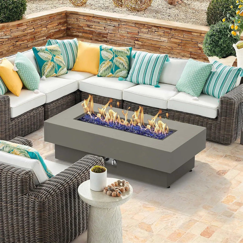 48-inch Fire Table with Natural Gas Conversion Kit, 50,000BTU Outdoor Modern Patio Fire Pit Table w/Rectangular Burner Lid, Glass Rocks, Cover by GreenHaven Gardens