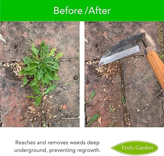 Effortless Weeding: Sharp Sickle Cuts Roots, Saves Time - with Thick Leather Sheath & Sharpening Stone by GreenHaven Gardens