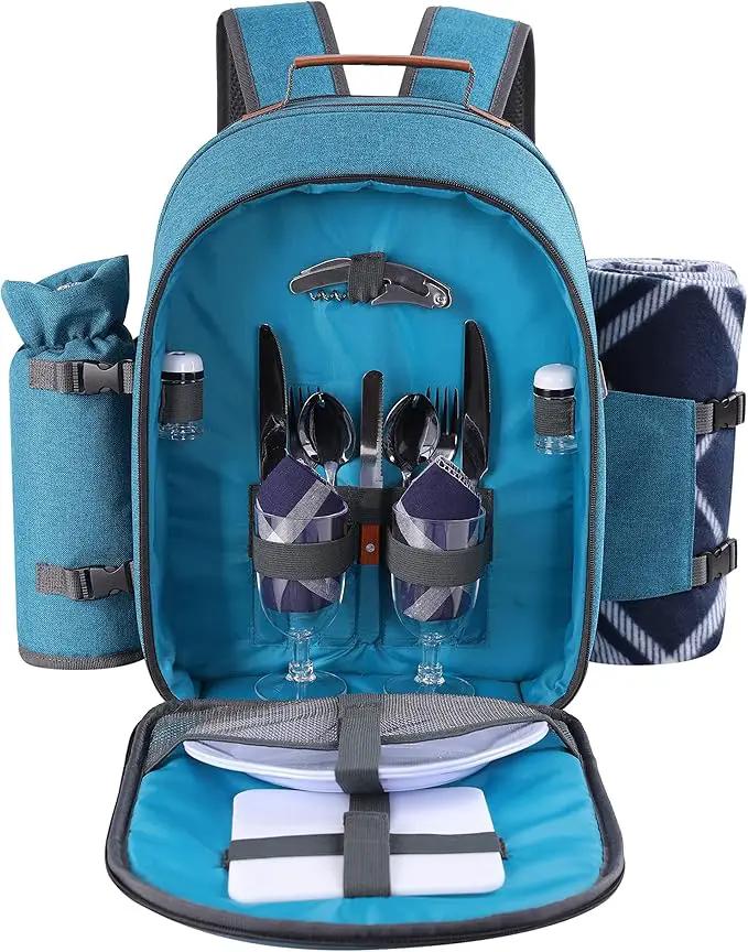 Apollo Walker Picnic Backpack Set for 2 Person with Cooler Compartment, Detachable Bottle/Wine Holder, Fleece Blanket, Plates and Cutlery Set (Teal) by GreenHaven Gardens