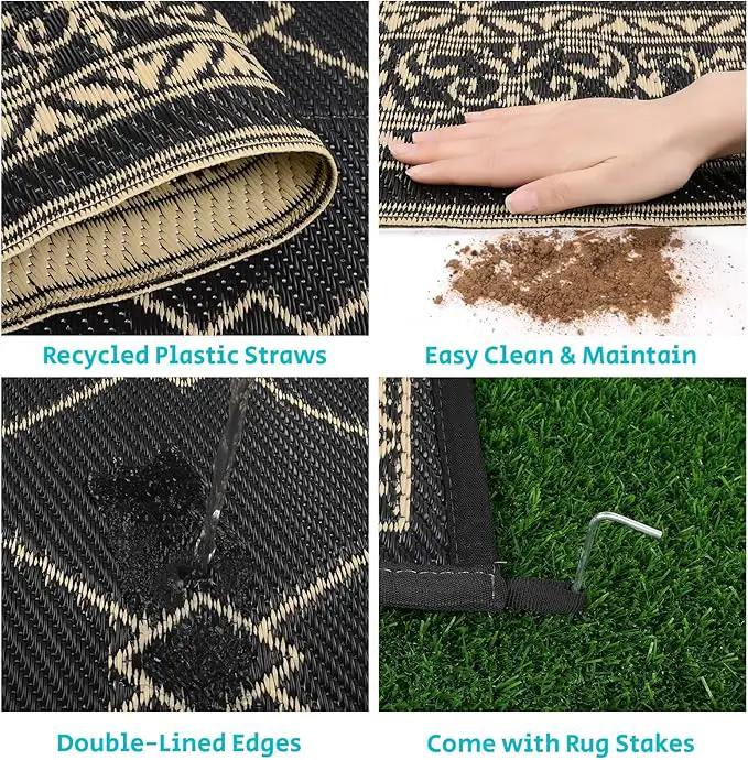 HEBE Outdoor Rug Waterproof 8x10, Reversible Plastic Straw Rug RV Camping Rug, Indoor Outdoor Patio Mat Clearance, Outside Carpet for Porch,Deck,Camper,Balcony,Backyard,Picnic by GreenHaven Gardens