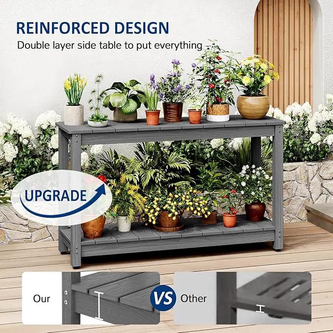 Outdoor Console Table, 48" Weather Resistant HIPS Patio Side Table, 440LBS Weight Capacity, 2-Tier Multifunctional Buffet Bar Storage Organizer for Garden Deck, Gray by GreenHaven Gardens