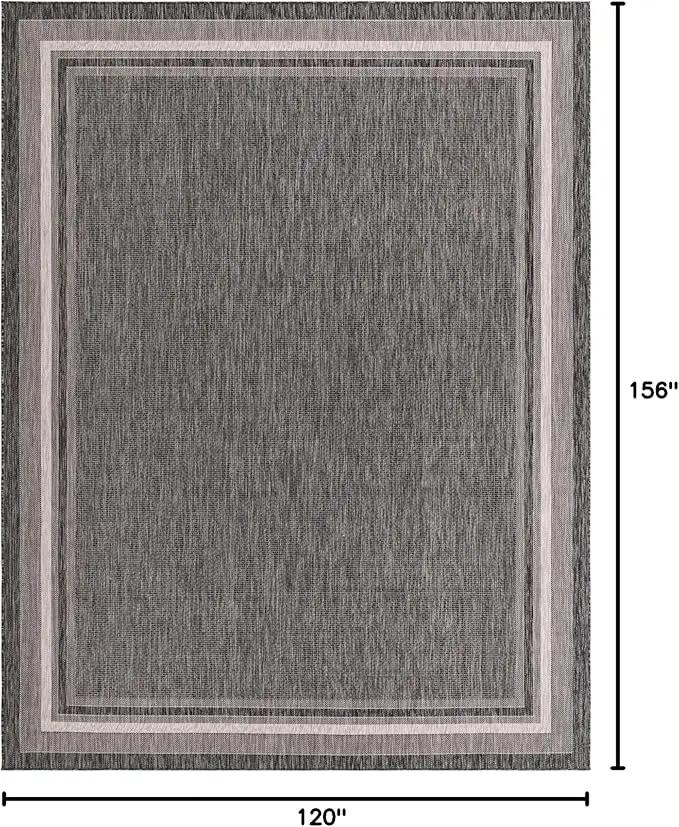 Unique Loom Outdoor Border Collection Area Rug - Soft Border (10' x 13' Rectangle, Black/ Ivory) by GreenHaven Gardens