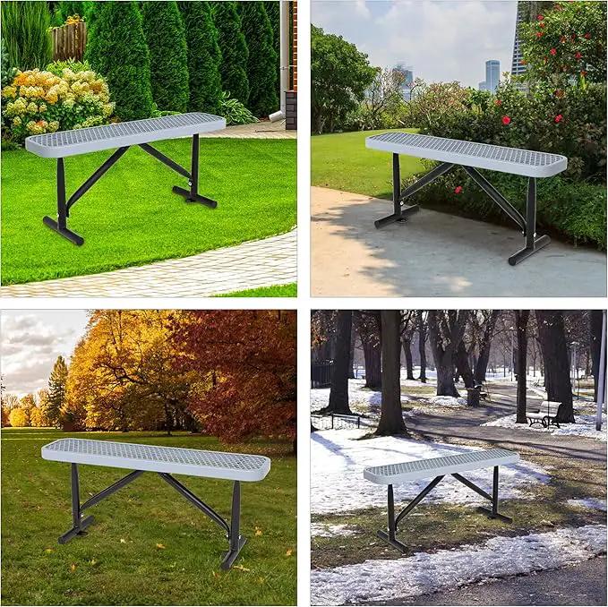 48" L Outdoor Steel Flat Bench, Heavy Duty Metal Park Bench for Outside, Expanded Metal, Commercial Benches Mesh Bench for Shopping Mall, Store, Lawn, Park, Patio, Deck, Garden (Grey, 4FT) by GreenHaven Gardens