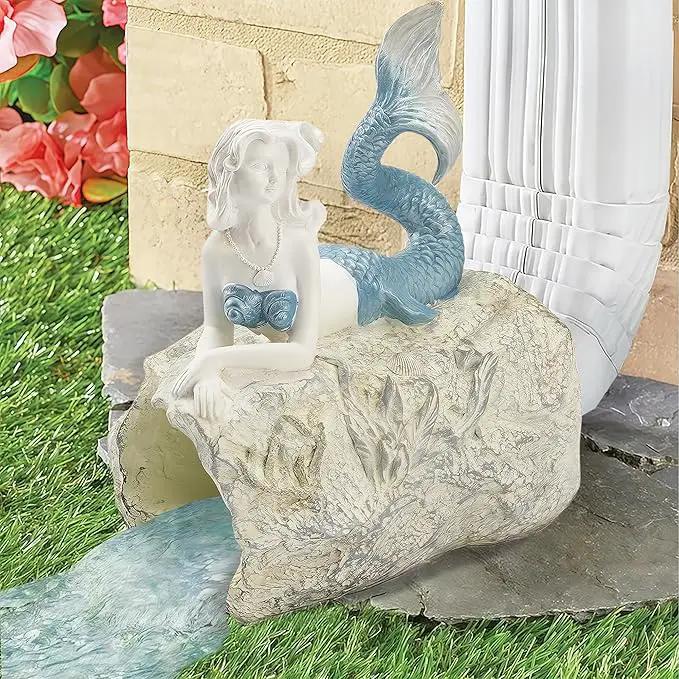 Mermaid Statue Garden Rain Downspout Diverter, Decorative Gutter Extension, Splash Block, Eco-Friendly Resin Downspout Extension,Perfect Rain Diverter for 3"x4" Downspouts (10.6 in) by GreenHaven Gardens