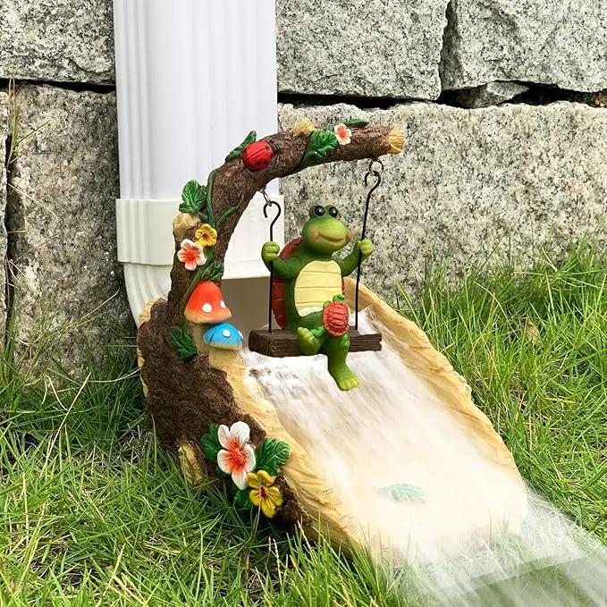Tortoise On The Swing Gutter Downspout Extension Decoration,Rain Downspout Diverter Garden Statue,Decorative Gutter Extension,Downspout Splash Block,Animal Resin Statue Outdoor Décor by GreenHaven Gardens