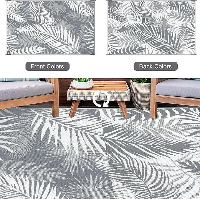 Outdoor Rug 10'x8' Waterproof for Patios Clearance, Reversible Outdoor Plastic Straw Rug Camping Carpet, Outside Floor Mats Large Area Rugs for RV,Patio,Deck,Porch,Beach,Balcony,Grey&White by GreenHaven Gardens