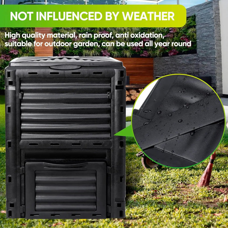 F2C Garden Compost Bin from BPA Free Material -80 Gallon(300 L) Large Compost Bin Aerating Outdoor Compost Box Easy Assembling, Lightweight, Fast Creation of Fertile Soil, Black by GreenHaven Gardens