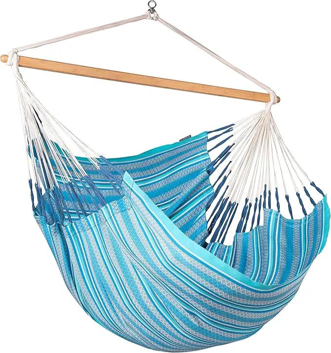 LA SIESTA Habana Hammock Chair, Indoor or Outdoor, Ideal for Sitting or Lying Down, Cotton Hammock, Patio, Swinging Chair, Boho, Max 355 Lbs, King, Azure by GreenHaven Gardens