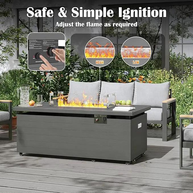 Sundale Outdoor 51 Inch Outdoor Fire Pit Table, 50,000 BTU Rectangle Propane Fire Pit with Glass Wind Guard, Rain Cover, Removable Lid, Matching with Outdoor Furniture Sets, CSA Certified, Gray by GreenHaven Gardens