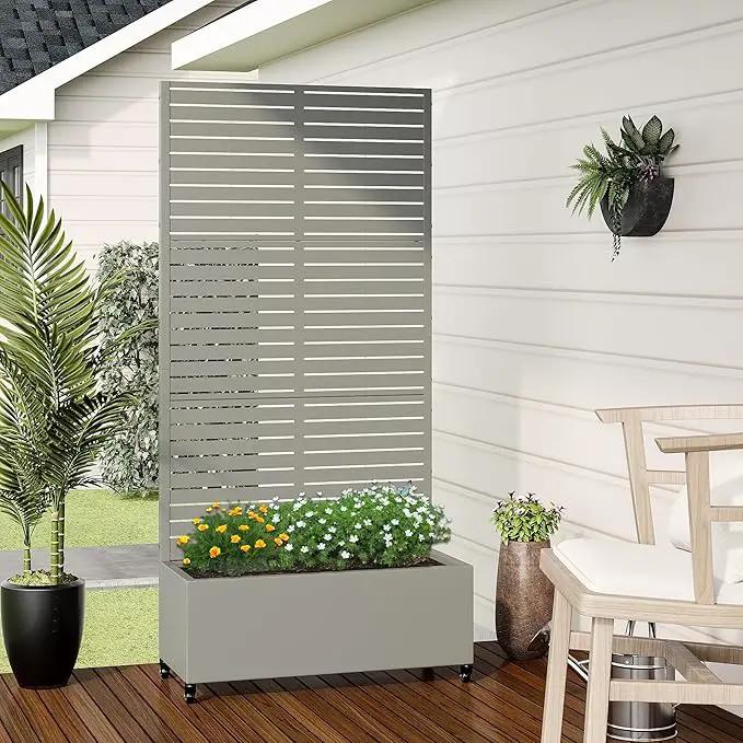 Casaphoria Metal Raised Garden Bed with Trellis and Wheels, 72"x35"x16" Planter Box for Climbing Plants, Vegetables & Vines, Features Drainage Holes and Privacy Screen (Grey-Louvered) by GreenHaven Gardens