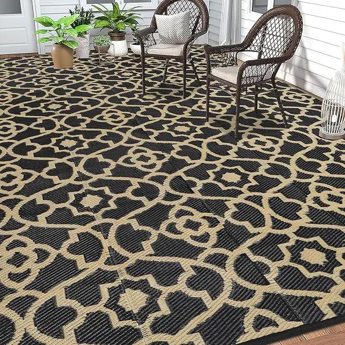 HEBE Outdoor Rug Waterproof 9x12, Reversible Plastic Straw Rug RV Camping Rug, Indoor Outdoor Patio Mat Clearance, Outside Carpet for Porch,Deck,Camper,Balcony,Backyard,Picnic by GreenHaven Gardens