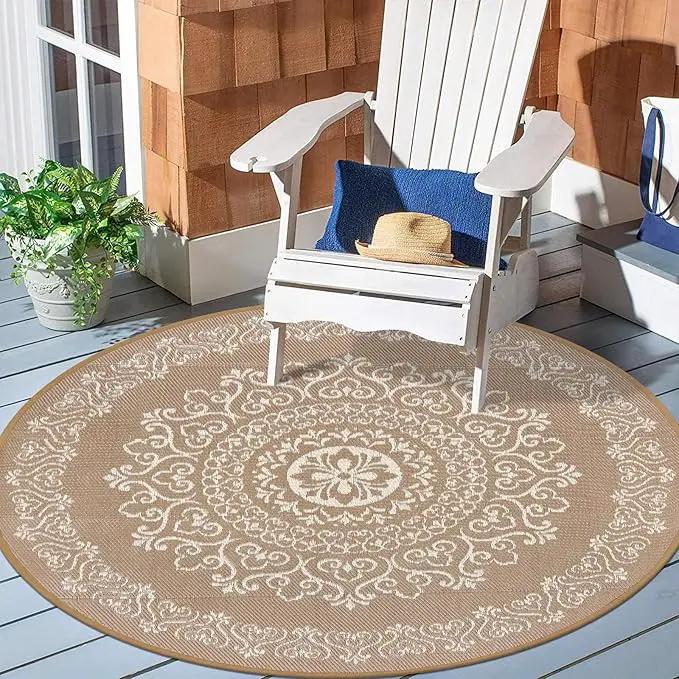 Pauwer Waterproof Outdoor Rug 6ft, Reversible Plastic Straw Patio Camping Rug, Indoor Outdoor RV Mat Carpet for Deck, Camper, Porch, Balcony, Backyard, Picnic, Floral Brown by GreenHaven Gardens