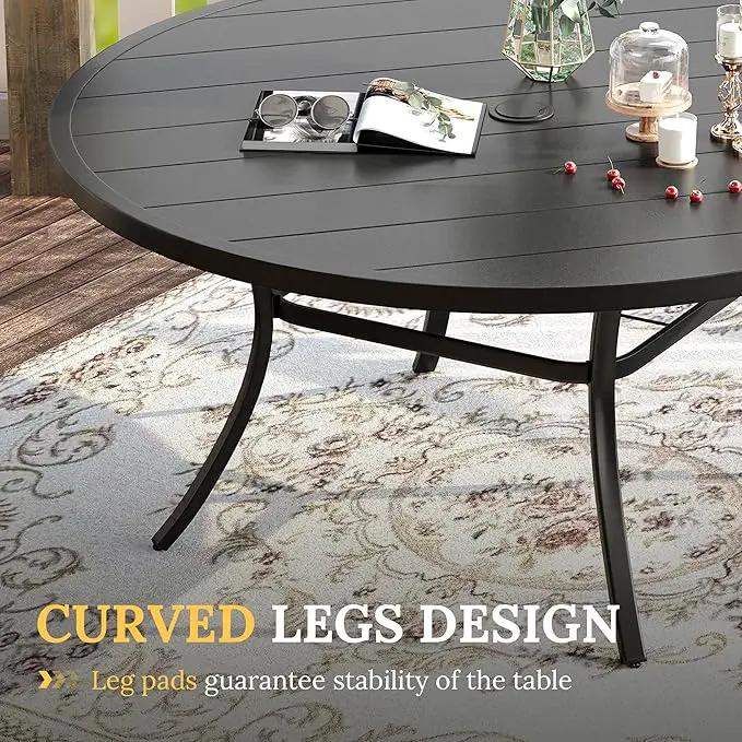 VICLLAX Patio Dining Set for 8, Outdoor Furniture Set Includes 53" Round Patio Table and 8 Patio Sling Chairs, Black Tabletop and Brown Fabric by GreenHaven Gardens