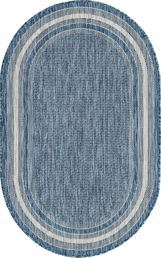 Unique Loom Outdoor Border Collection Area Rug - Soft Border (3' 3" x 5' 3" Oval, Blue/ Ivory) by GreenHaven Gardens