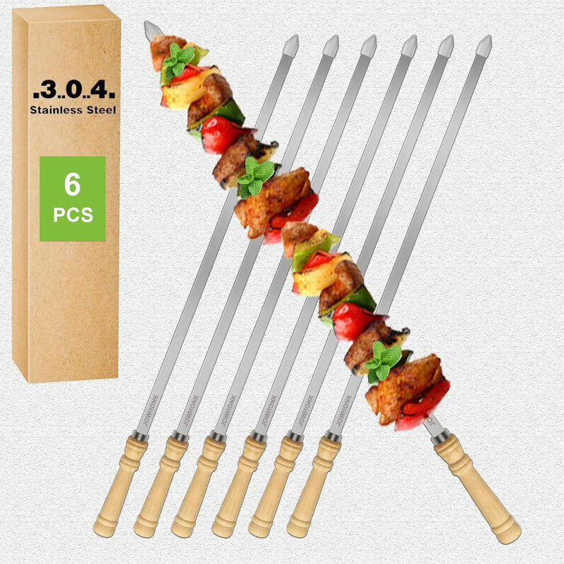 21.5" Long 304 Stainless Steel Skewers for Grilling with Wood Handle,Wide Flat Metal Skewers for Kabobs,Kabob Skewer,BBQ Barbecue Skewer Reusable for Outdoor Grill（6 PCS） by GreenHaven Gardens