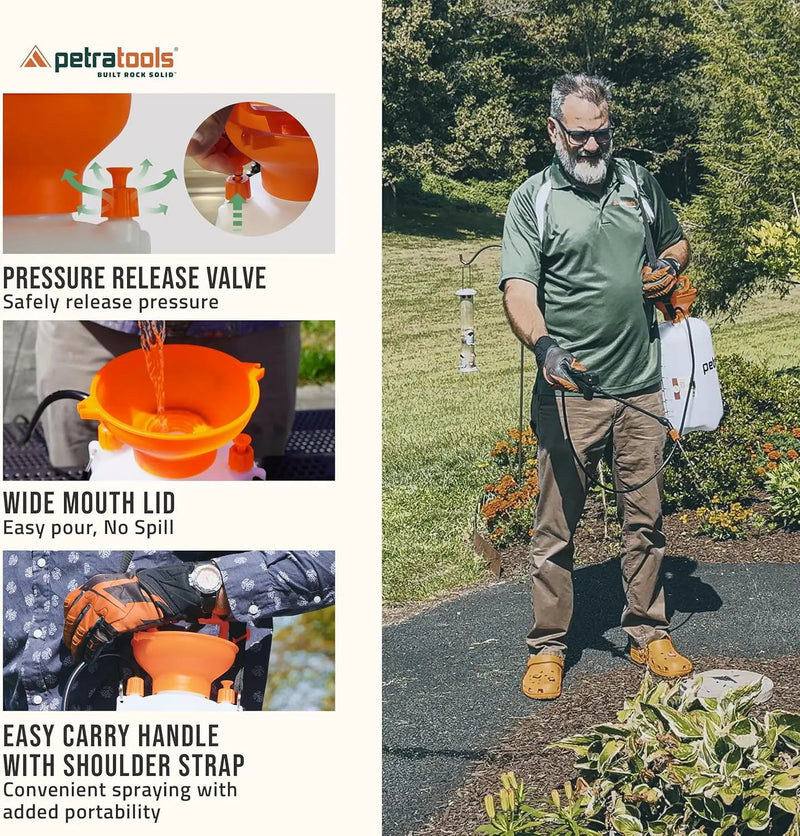 Petratools 2 Gallon Pump Sprayer - HD201 Garden Sprayer for Weeds, Lawn Care & Pesticides - 52" Long Hose, 2 Nozzles & Easy Carry Handle - Durable & Lightweight by GreenHaven Gardens