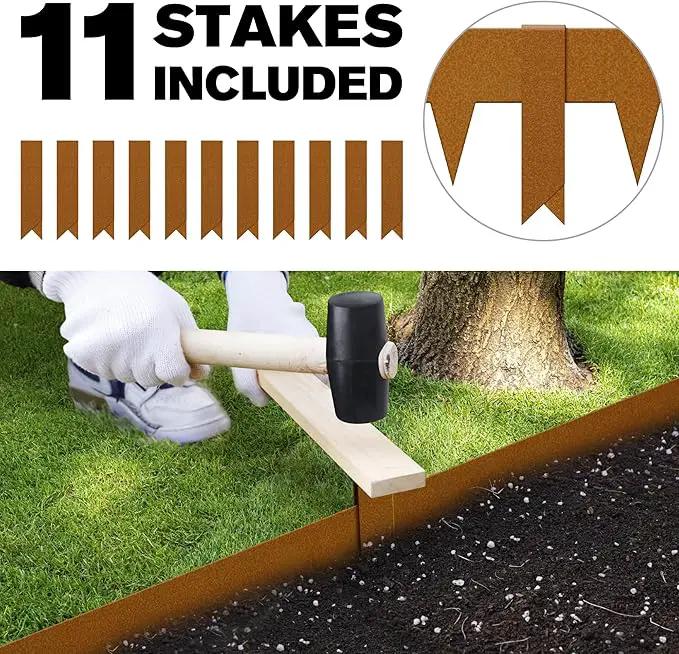 KOL Weather Resistant Steel Flexible Garden Lawn Edging, 10-Pack Pre-Rusted Metal Landscape Edging Strips - Heavy Duty Hammer-in Border with 11 Clips - 16-Gauge - 40" L x 4.5" H (33FT Total Length) by GreenHaven Gardens