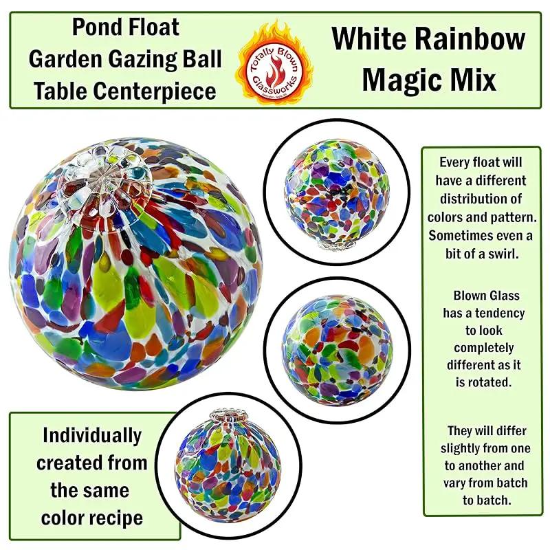 Pond Float. Handmade Blown Glass, Garden Gazing Ball, Table Centerpiece, Assorted sizes available. Home and Patio Decor. Artist Dehanna Jones. Seattle, WA. (White Rainbow MM) by GreenHaven Gardens