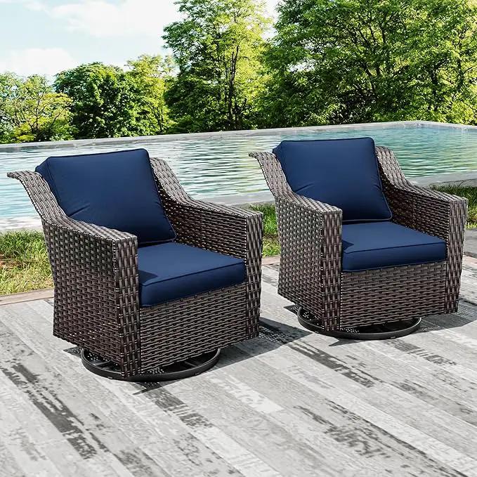 Joyside Swivel Patio Chairs Set of 2, Wicker Patio Furniture with Wide Armrest and Thick Cushions, Upgraded Large Size for Backyard, Garden, Poolside by GreenHaven Gardens