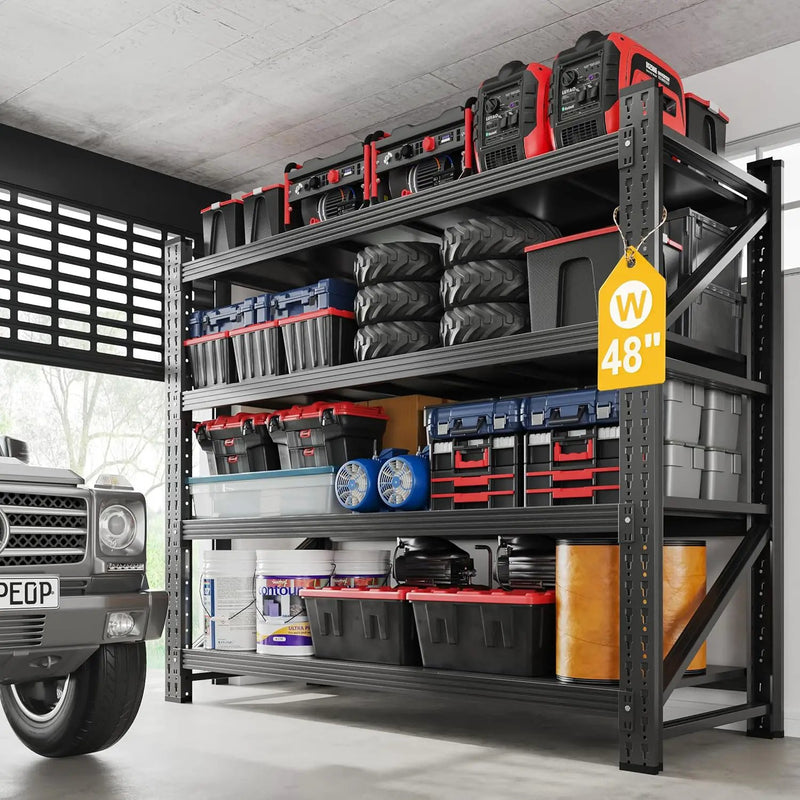 3000LBS Metal Steel Storage Shelves - 48" W Black 4 Tier Heavy Duty Rack Commercial Industrial Shelving with Adjustable Shelf for Basement Garage Warehouse Supermarket - 48" W x 24" D x 70" H by GreenHaven Gardens