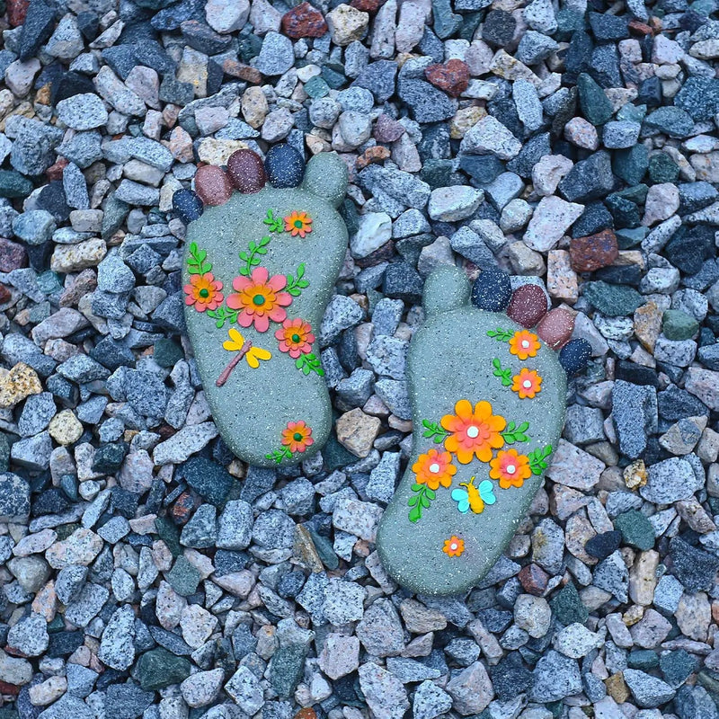 Stepping Stones - Resin Footprint Shaped Set of 2 (Light Gray) by GreenHaven Gardens