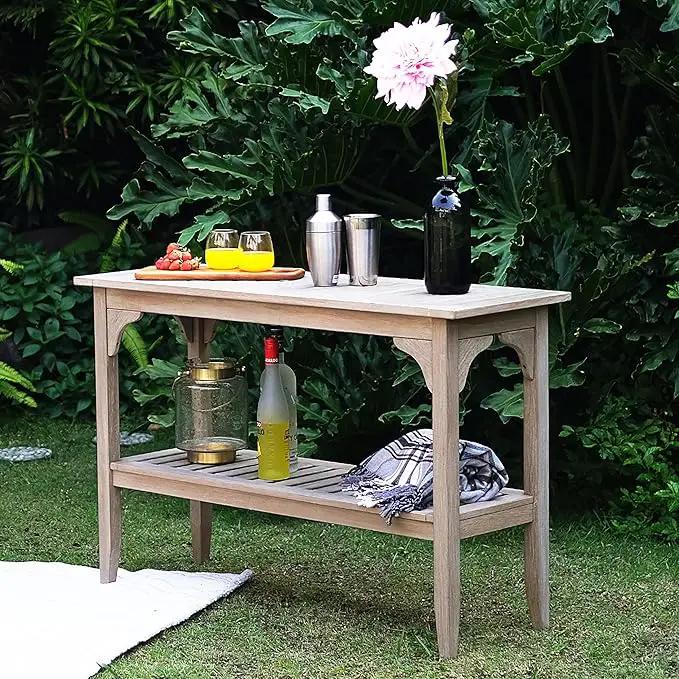 Cambridge Casual Teak Auburn Outdoor Console Table, Solid Indonesian Teak Wood in Weathered Gray Finish, Stylish and Durable Patio Accent or Plant Table for Porch, Deck, Garden, or Outdoor Entryway by GreenHaven Gardens