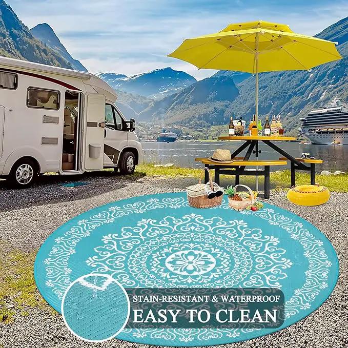 Pauwer Waterproof Outdoor Rug 8ft, Reversible Plastic Straw Patio Camping Rug, Indoor Outdoor RV Mat Carpet for Deck, Camper, Porch, Balcony, Backyard, Picnic, Floral Teal by GreenHaven Gardens