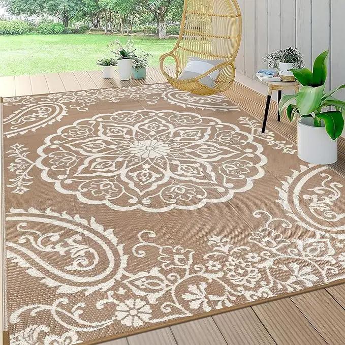 Pauwer Waterproof Outdoor Rug 6x9, Reversible Plastic Straw Patio Camping Rug, Indoor Outdoor RV Mat Carpet for Deck, Camper, Porch, Balcony, Backyard, Picnic, Boho Brown by GreenHaven Gardens