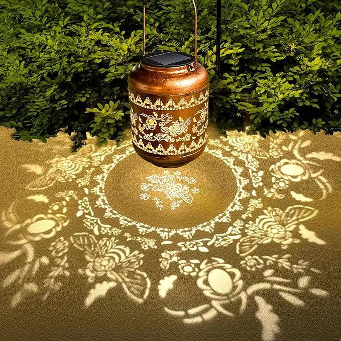 Bee Solar Lanterns Outdoor Hanging Waterproof Bee Garden Decor Christmas Gifts for Women Mom Grandma Metal Solar Lights Decoration Outside for Yard, Patio,Pathway Landscape by GreenHaven Gardens