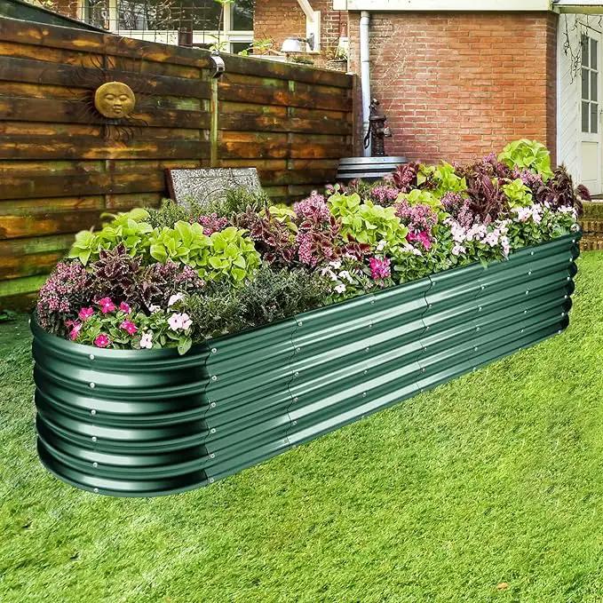 Land Guard 8×2×1.5ft Galvanized Raised Garden Bed Kit, Raised Garden Boxes Outdoor, Oval Metal Raised Garden Beds for Vegetables, Forest Green by GreenHaven Gardens