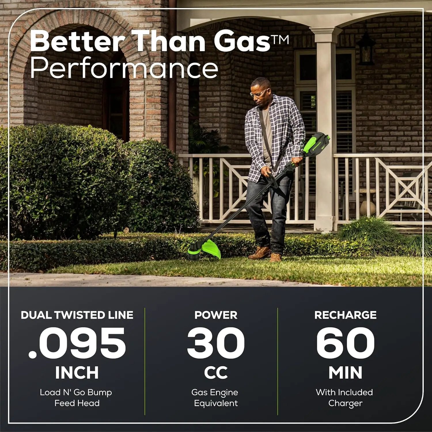 Greenworks 80V 16" Carbon Fiber Brushless Cordless String Trimmer - 2-Mile Fence Line & Driveway Edging Pro, 2.0Ah Battery/Charger Included, 23% Lighter vs Gas Trimmers by GreenHaven Gardens