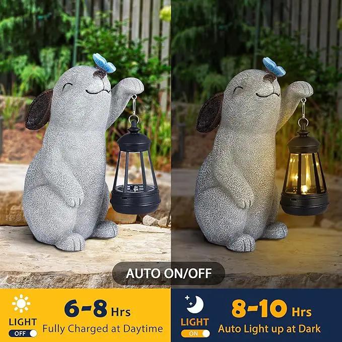 Solar Rabbit Statues for Garden Decor - Outdoor Bunny Figurine with Solar Lantern for Yard Patio Lawn Balcony Ornaments - Garden Gifts for Mothers Day, Grandma, Easter by GreenHaven Gardens