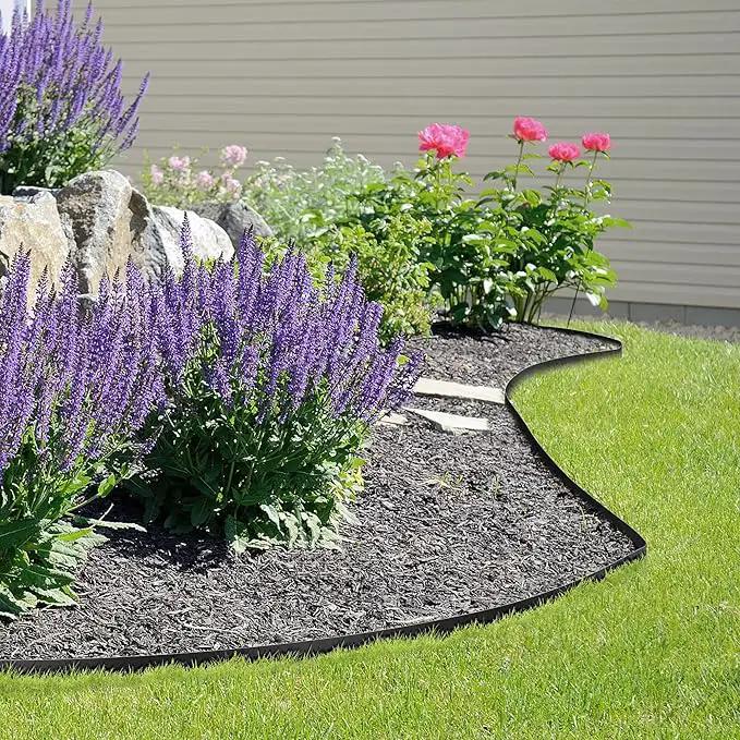 KOL Galvanized Steel Flexible Garden Lawn Edging, 10-Pack Black Metal Landscape Edging Strips - Heavy Duty Hammer-in Border with 11 Clips - 16-Gauge - 40" L x 4.5" H (33FT Total Length) by GreenHaven Gardens