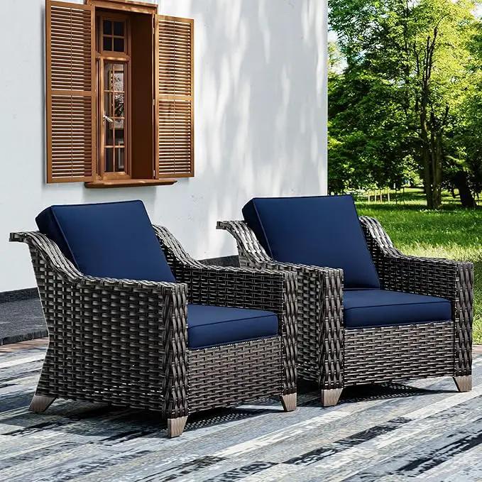 Joyside Wicker Patio Chairs Set of 2, Outdoor Rattan Furniture with Wide Armrest and Thick Cushions, Upgraded Large Size for Backyard, Garden, Poolside by GreenHaven Gardens