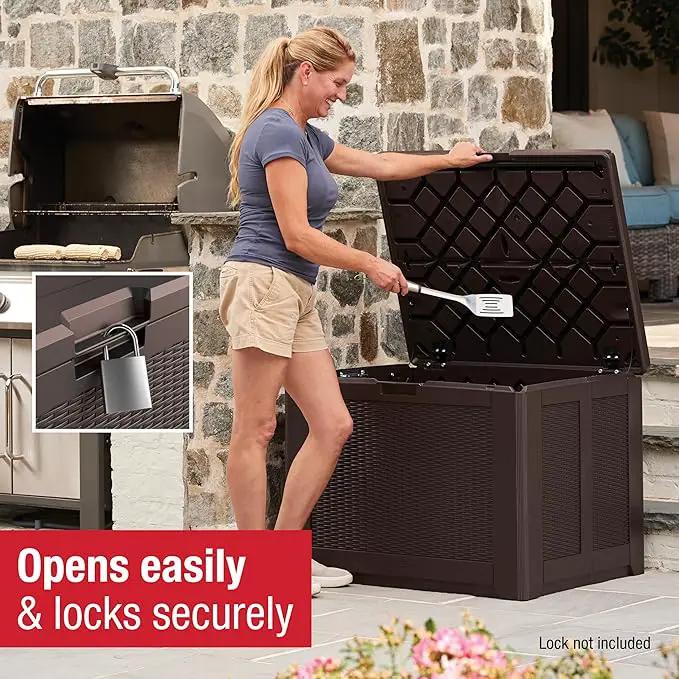 Rubbermaid Medium Resin Outdoor Storage Deck Box (74 Gal) Weather Resistant Brown Deck Organization for Home/Backyard/Pool Chemicals/Toys/Garden Tools/Porch/Patio Cushions by GreenHaven Gardens